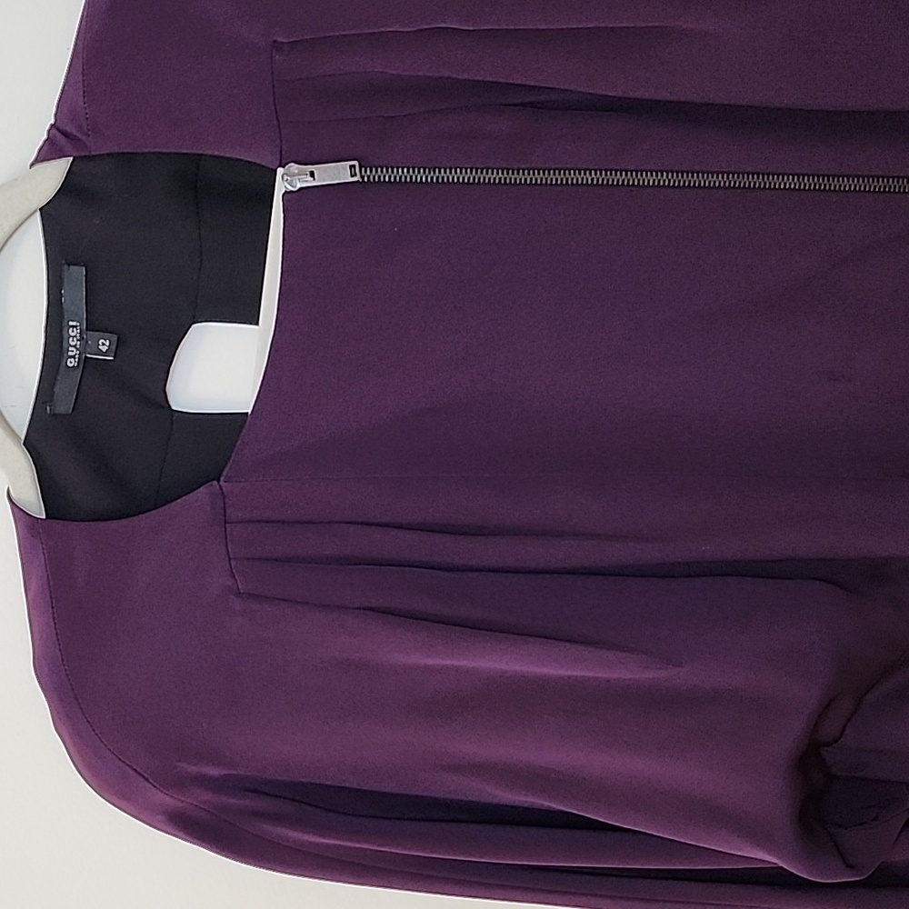 Gucci 100% silk Purple asymmetrical zip Pleated Cutout Elegant Dress Sz 42/Med - Picture 12 of 16